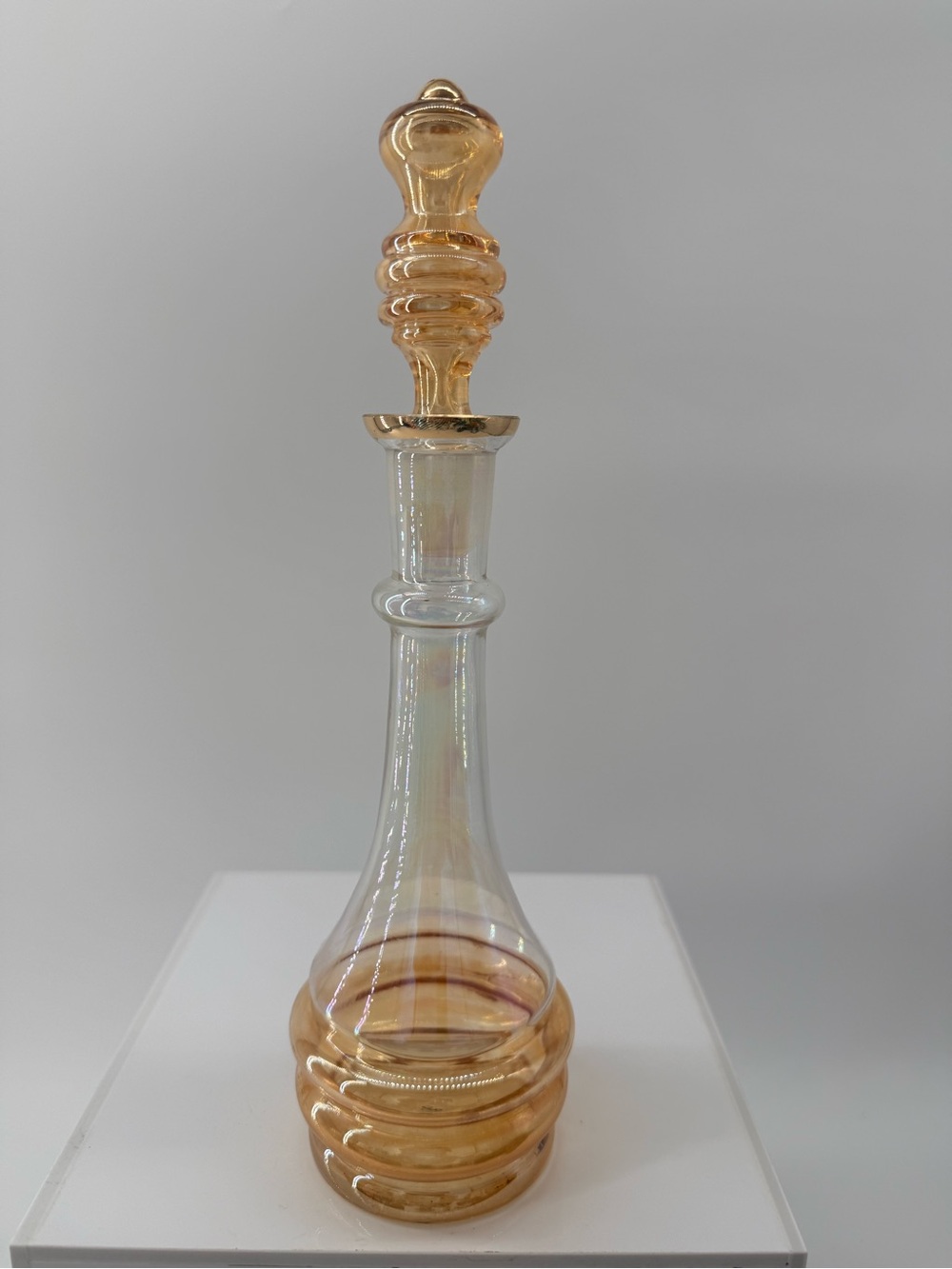Iridescent Amber Glass Decanter with Stopper